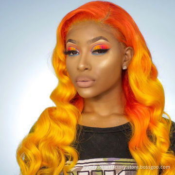 Can Be Customized  Ombre Orange Color Lace Frontal Wig,Fancy Body Wave Ginger Color Wig
